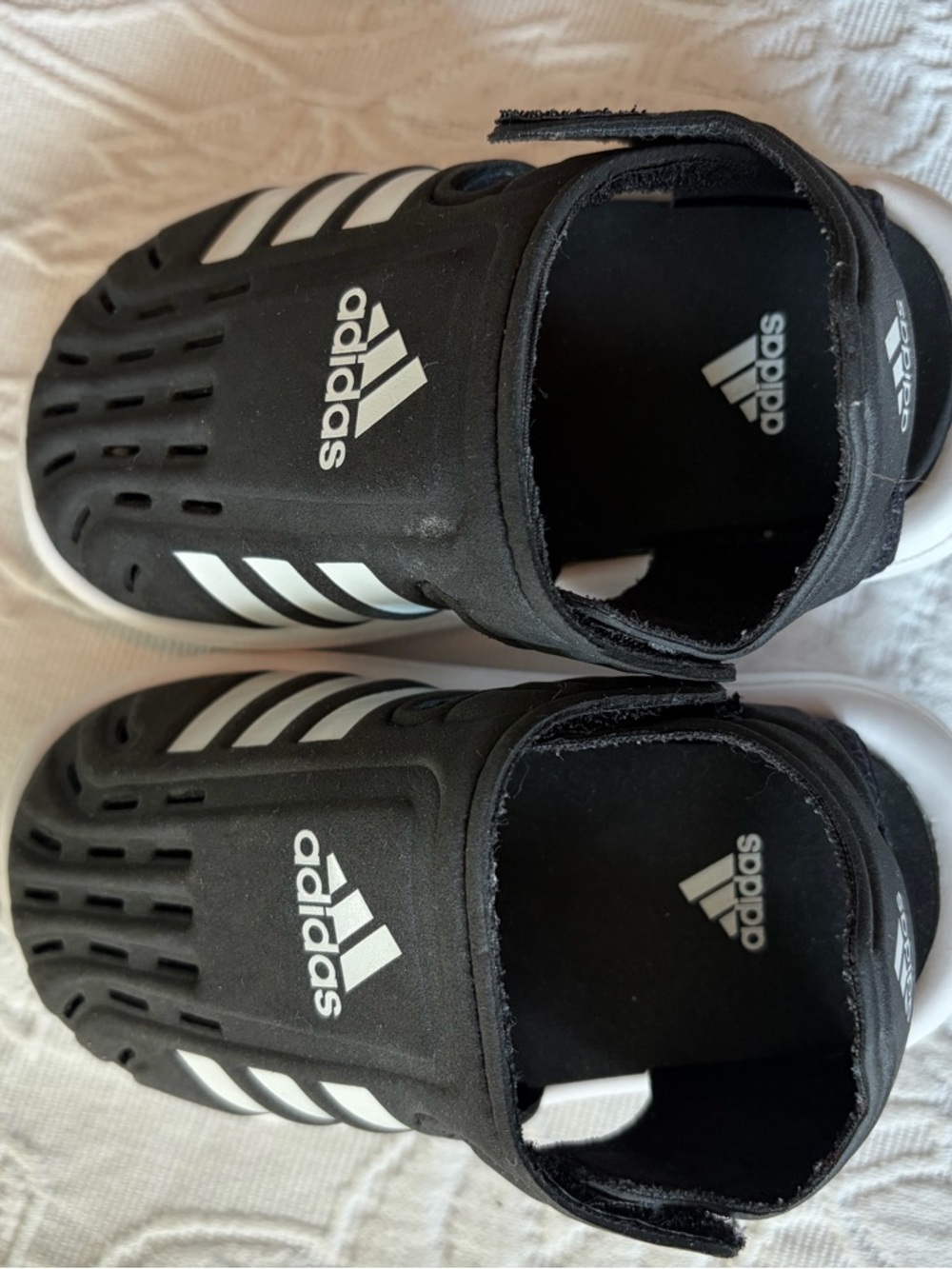 adidas Kids Black and White Water Shoes with Slip-On Strap toddler 5
